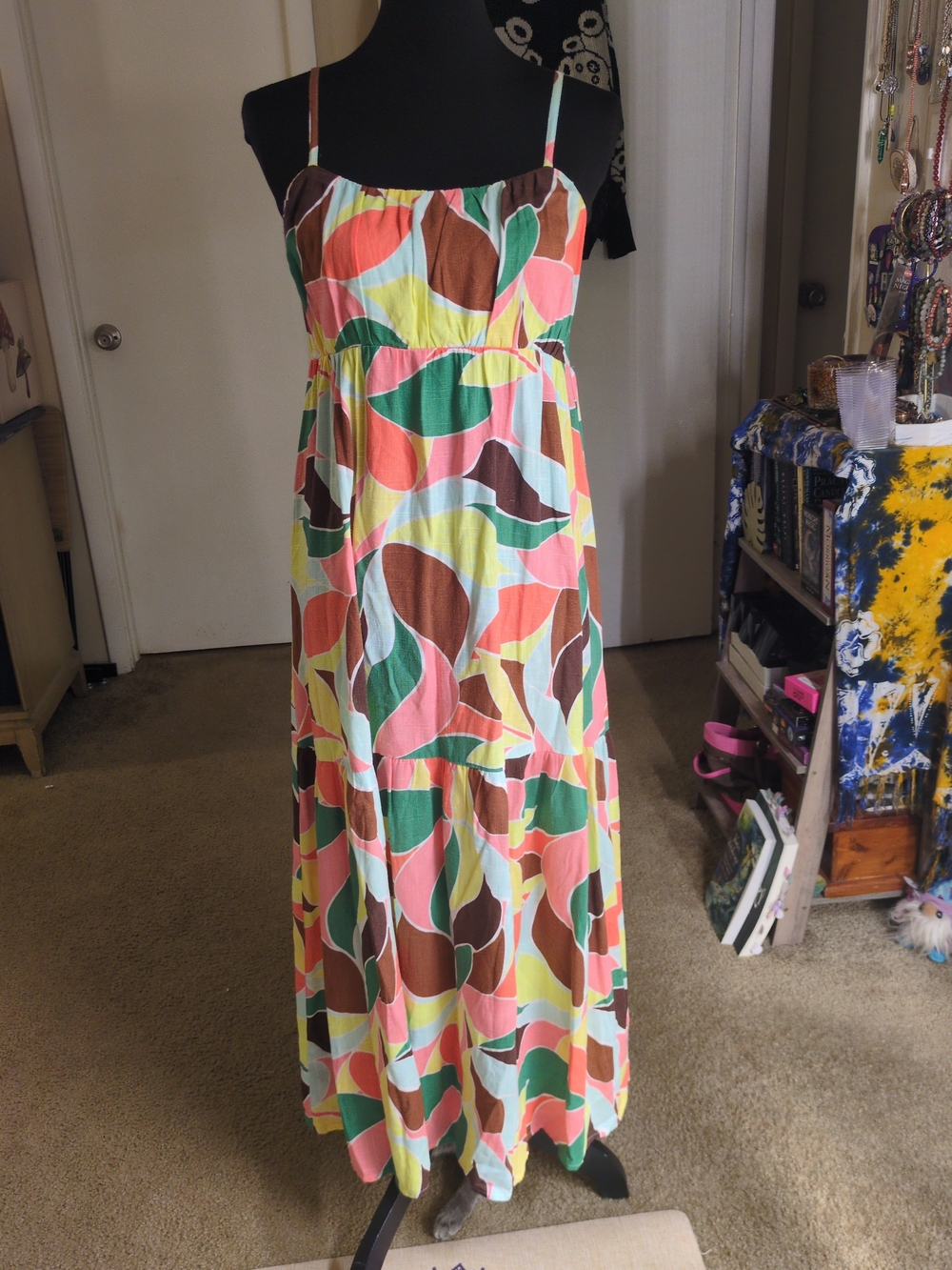 Sanctuary Multicolor Leaf-Print Maxi Dress in Pink, Green & Brown